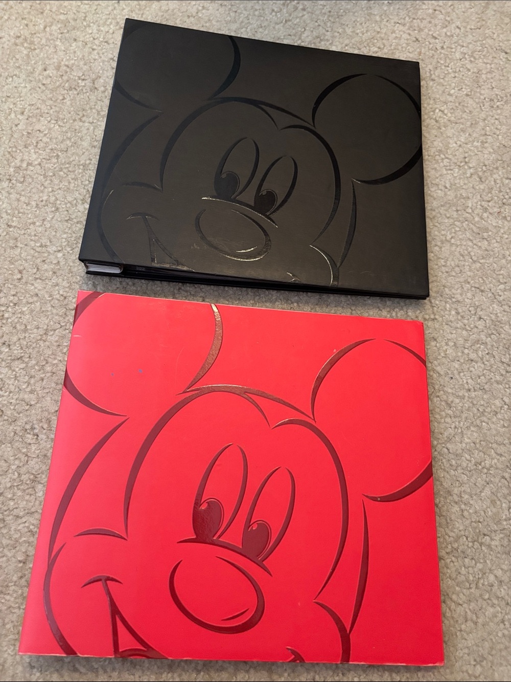 2) Disney Mickey Mouse Black and Red photo/ scrapbook albums 8x8